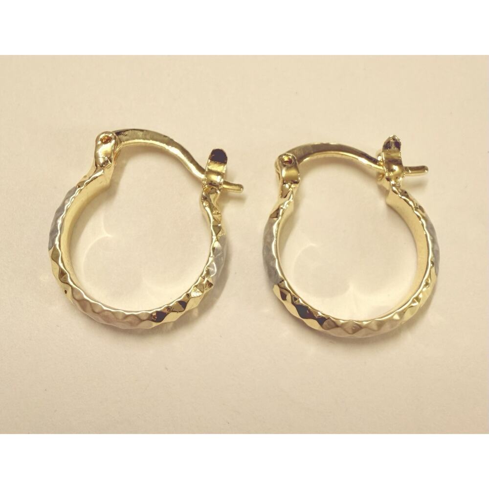 18K Gold Filled SMALL Oro Laminado Elegant Diamond Round Hoop Tricolor Earrings